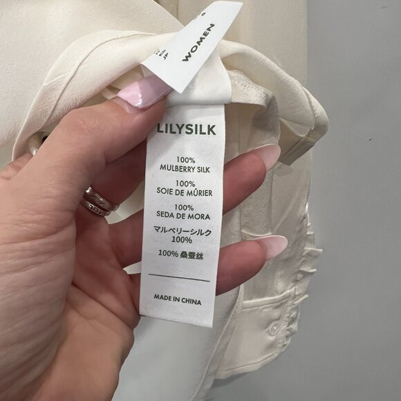 $165 NWT Lilysilk Ivory Crepe Silk Ruffle Shirt Blouse size 2 - Picture 12 of 12